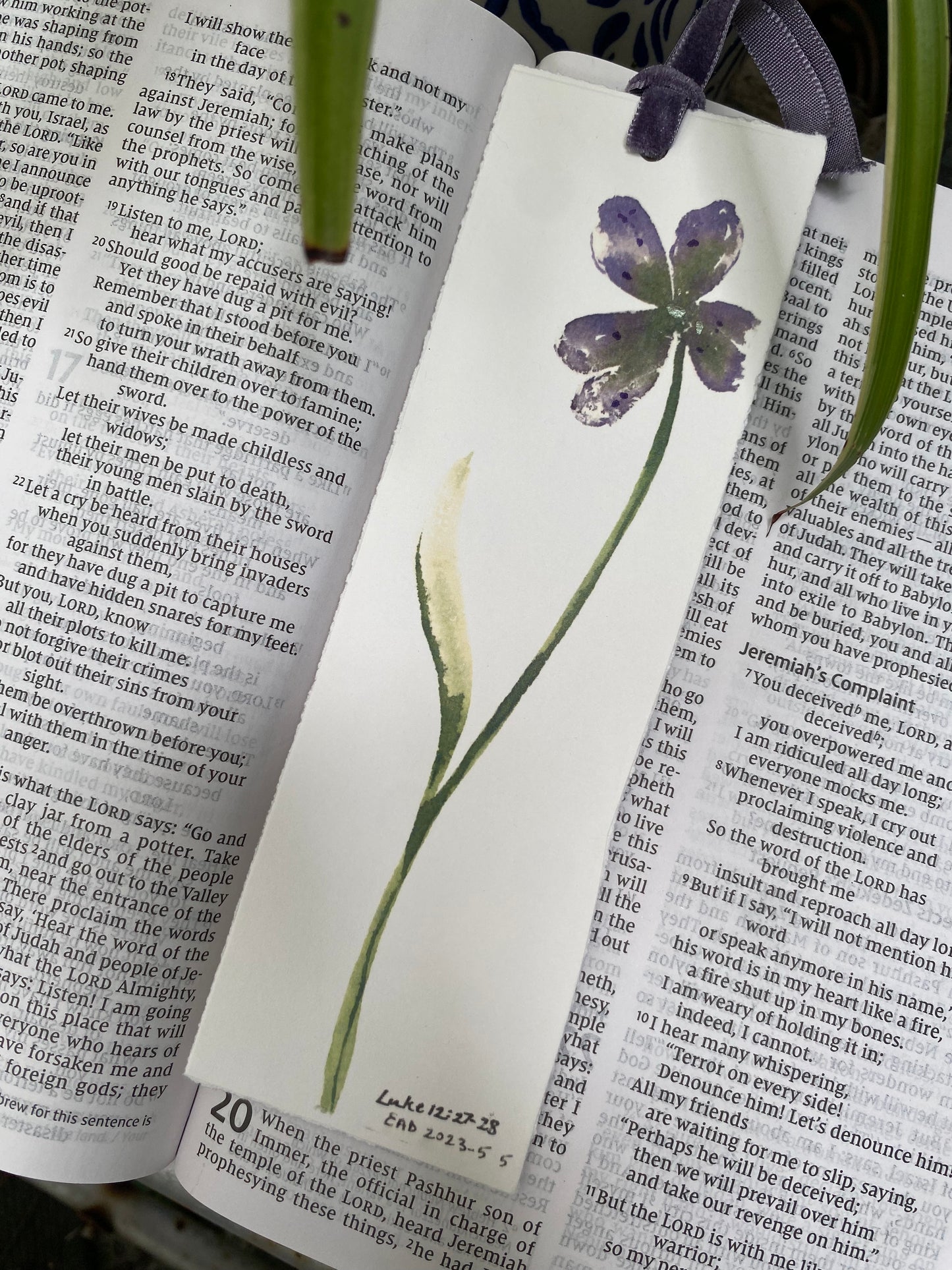 Single Purple Wildflower Bookmark-Artist Enhanced